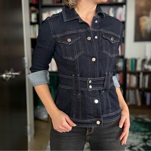 WHBM Dark Blue stretch denim jacket with belt